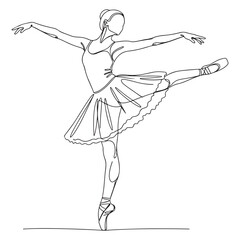 Ballerina Pointe Single Line Drawing Black White Elegant Pose