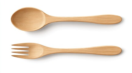 Wooden spoon and fork, top view