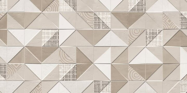 Geometric beige and white triangle tile pattern with textured design, perfect for modern wall cladding, flooring, interior decor, or backgrounds
