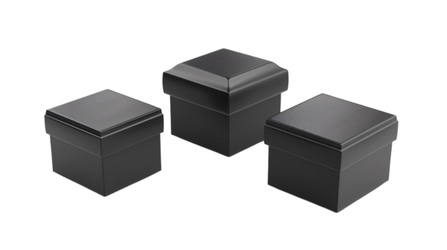 Three black gift boxes 3D render icon isolated on white background