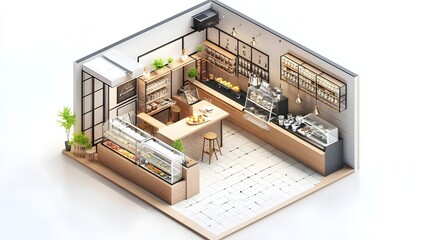 Isometric 3D render of a minimal open cafe with modern furniture and design.
Concept: Represents cafe culture, interior design, and digital architecture—ideal for branding and concept visuals.