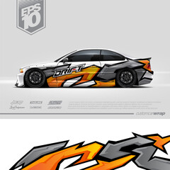 Racing car wrap design vector. Graphic abstract stripe racing background kit designs for wrap vehicle, race car, rally, adventure and livery. Full vector eps 10	