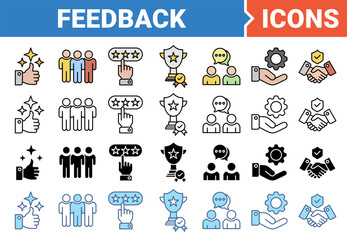 Feedback banner icon set with multiple style collection.