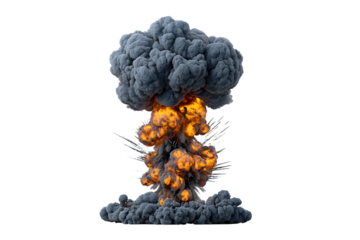Flames and smoke. Fiery explosion with smoke isolated on transparent background, PNG. Ai Generated Images