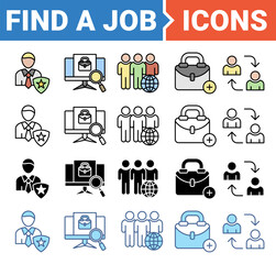 Find a job banner icon set with multiple style collection.