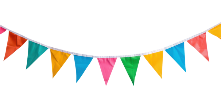 colorful triangles on party line decoration isolated on white or transparent png