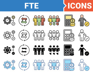 Full time equivalent banner icon set with multiple style collection.