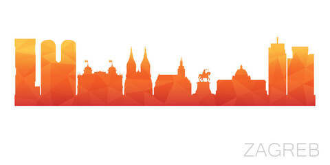Zagreb, Croatia Low Poly Skyline Clip Art City Design. Geometric Polygon Graphic Horizon Icon. Vector Illustration Symbol.