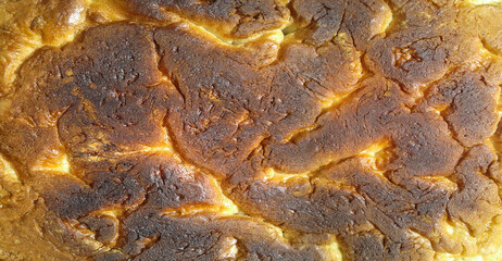 Bottom of fresh wheat bread. View texture food  baking product. Close-up.