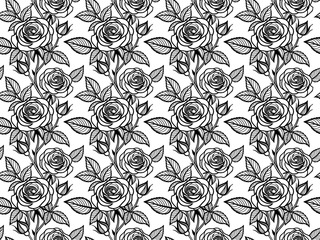 Seamless Black and White Rose Floral Pattern for Textiles and Design