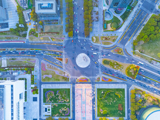 Aerial view of City Crossroads with heavy traffic in Shanghai