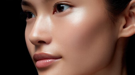 Naklejka premium Close-Up of a Beautiful Woman's Face with Smooth Skin and Elegance