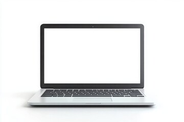 Fototapeta premium Laptop with a blank white screen displayed on a clean white background setup