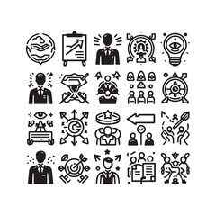 Comprehensive Target Icons Collection Featuring Aim, Goal Setting, Business Success, Accuracy, Purpose Direction, Arrow Hitting Center, Strategic Focus, and Challenge Achievement Symbols in Vector For