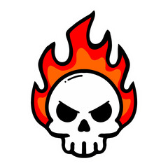 Flaming Skull Icon – Vector Tattoo Symbol for Horror, Halloween, or Danger Themes