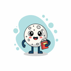 Fototapeta premium Cute Moon Cartoon Character with Book Illustration for Education