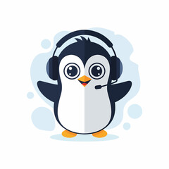 Obraz premium Cute Cartoon Penguin Customer Service Representative Wearing Headset