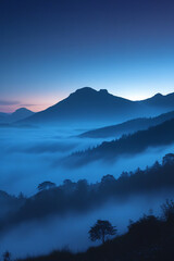 mountain landscape with fog