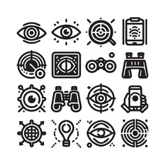 Comprehensive Target Icons Collection Featuring Aim, Goal Setting, Business Success, Accuracy, Purpose Direction, Arrow Hitting Center, Strategic Focus, and Challenge Achievement Symbols in Vector For