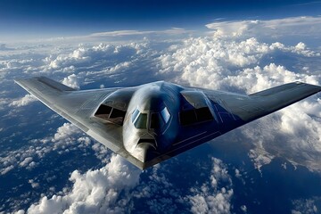 Northrop grumman b 2 spirit stealth bomber flying over clouds