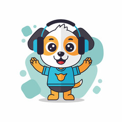 Fototapeta premium Cute Cartoon Dog with Headphones and T-Shirt Illustration