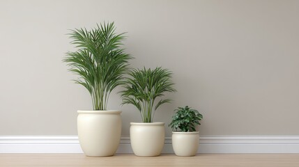 Fototapeta premium Indoor Plant Display with Minimalist Potting on Wooden Floor