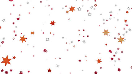 Beautiful background image featuring scattered stars in red, orange, and silver on a white background. Perfect for celebrations!