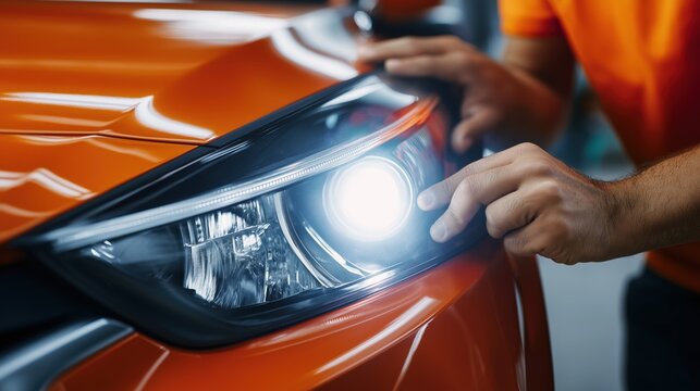 Mechanic Inspecting Car Headlight – Hands-On Vehicle Repair and Safety Check