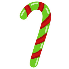 Green and Red Candy Cane – Festive Christmas Sweet Vector Illustration
