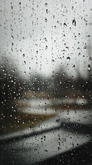 
Vertical image of raindrops on a window on a cloudy day