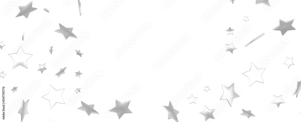 Poster seamless pattern with small silver stars on white background.
