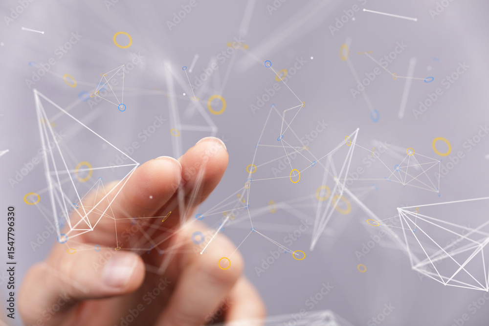 Poster Abstract image of hand interacting with digital network connection.  Perfect for technology, connectivity, and innovation concepts.