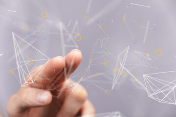 Abstract image of hand interacting with digital network connection.  Perfect for technology, connectivity, and innovation concepts.