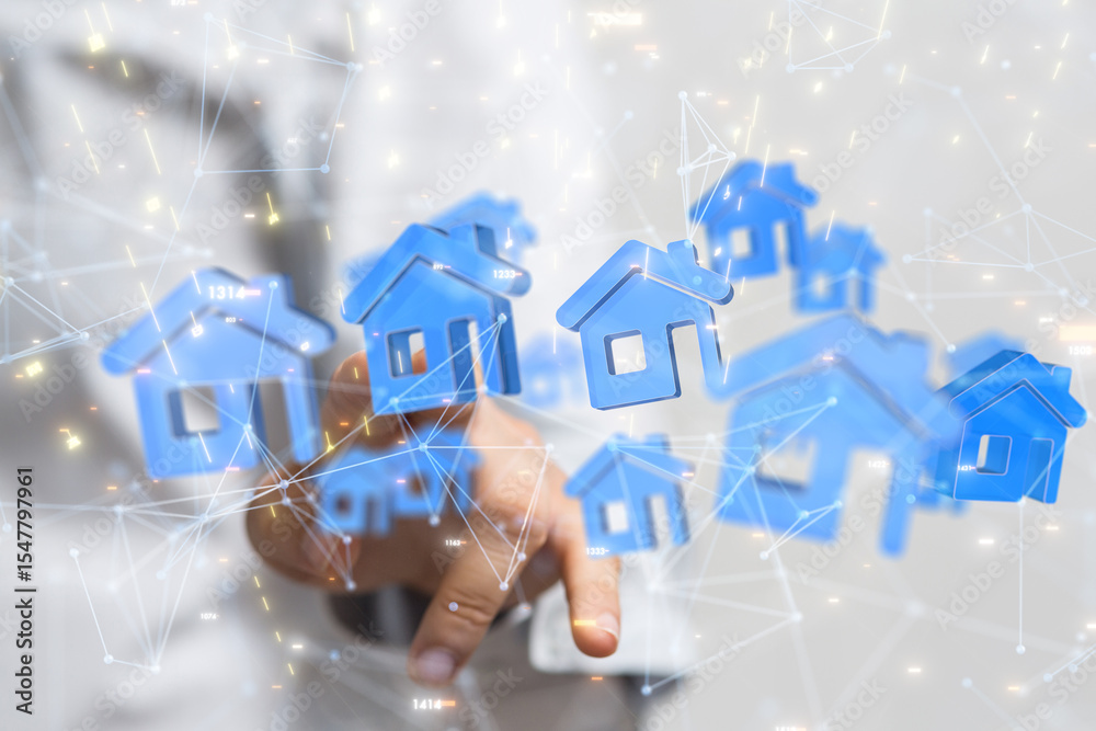 Poster home choice Big data and artificial intelligence concept. Machine learning and cyber mind domination
