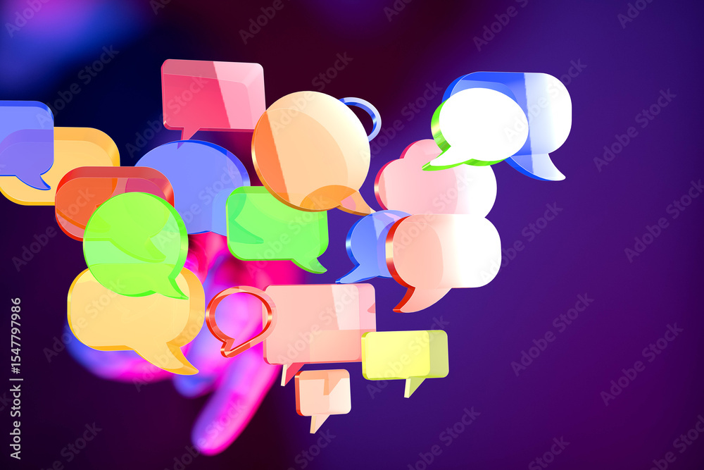 Poster abstract image of colorful speech bubbles, ideal for communication, social media, and conversation c