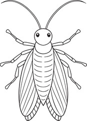 Caddisfly insect line art printable for coloring books and science learning