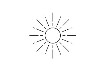 Obraz premium Sunlight drawing. It is a black and white outline sketch of the sun with radiating lines, representing bright light and energy. Vector sketch line art draw.