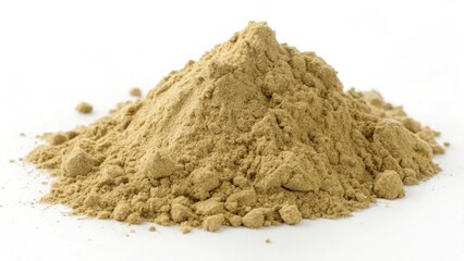 Pile of fine, light-colored powder on a white background.