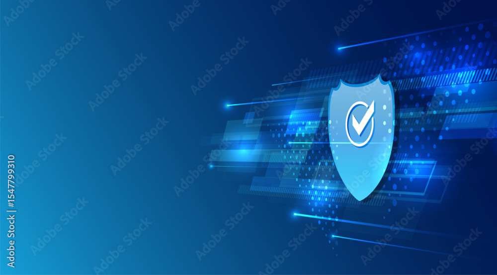 Aufkleber Abstract background with a blue shield in the center. Symbol of data protection, digital security and reliable system. Modern and technological background, for banner and presentation.