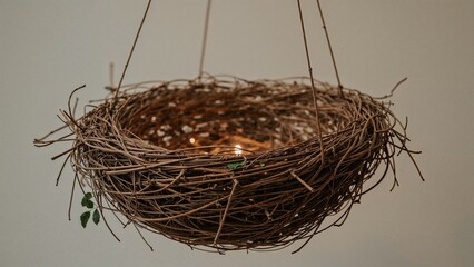 Rustic Woven Decorative Basket Nest: Organic Hanging Home Decor for Bohemian Interior and Outdoor Spaces
