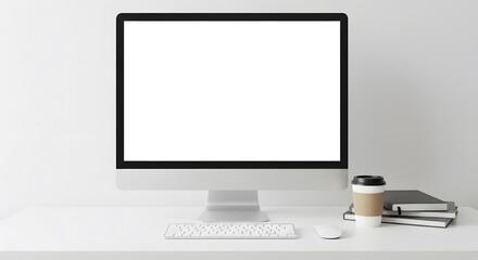 Fototapeta premium Modern Minimalist Workspace Clean Desk Setup with Desktop Computer