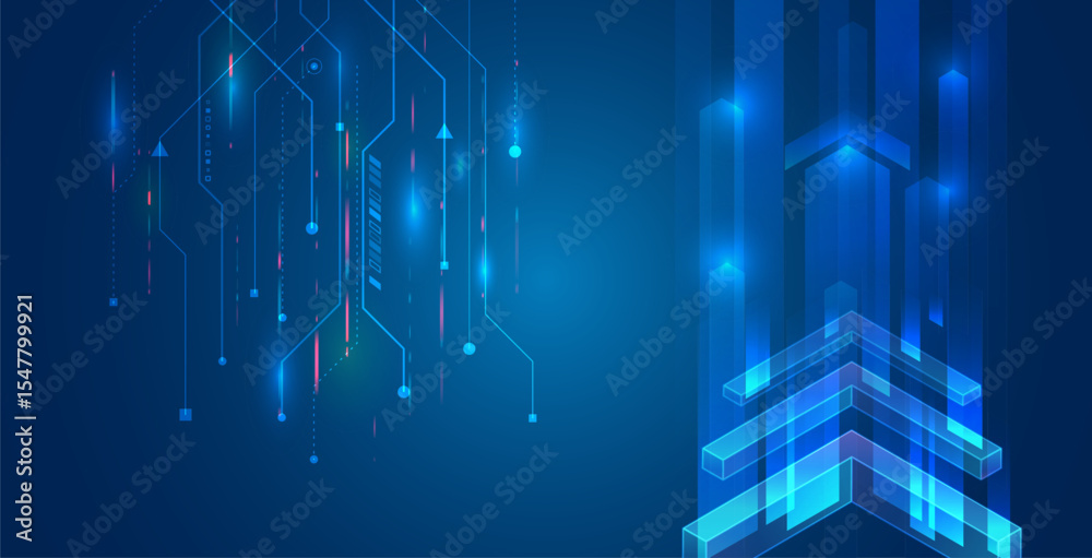 Poster Futuristic background with upward arrows and digital elements symbolizing growth, development and technology. Ideal for business presentations banners and IT design.