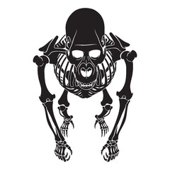 A primal structure preserved – Gorilla skeleton silhouette formed through clean Gorilla skeleton vector – Gorilla skeleton illustration

