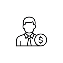 Simple line art icon of a businessman symbolizing finance and wealth.