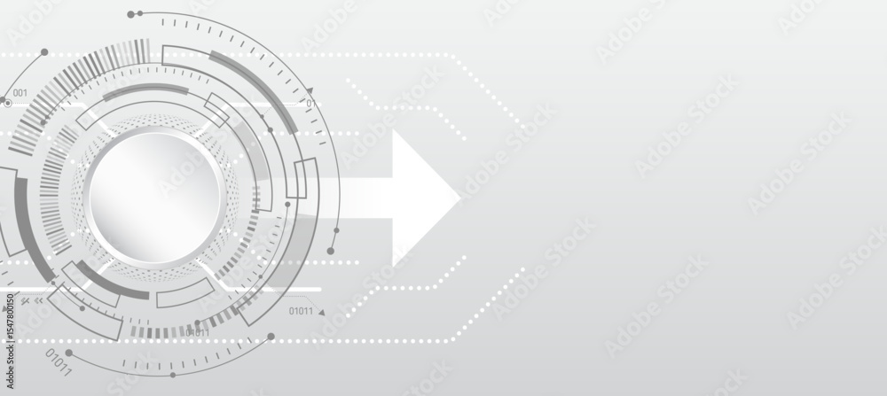 Aufkleber Futuristic light grey technology background with digital circular interface and arrow element. Ideal for innovation, tech presentations, or digital business themes.