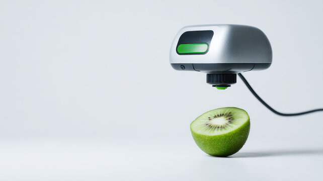 A hand controls a digital health device displaying measurements on screen