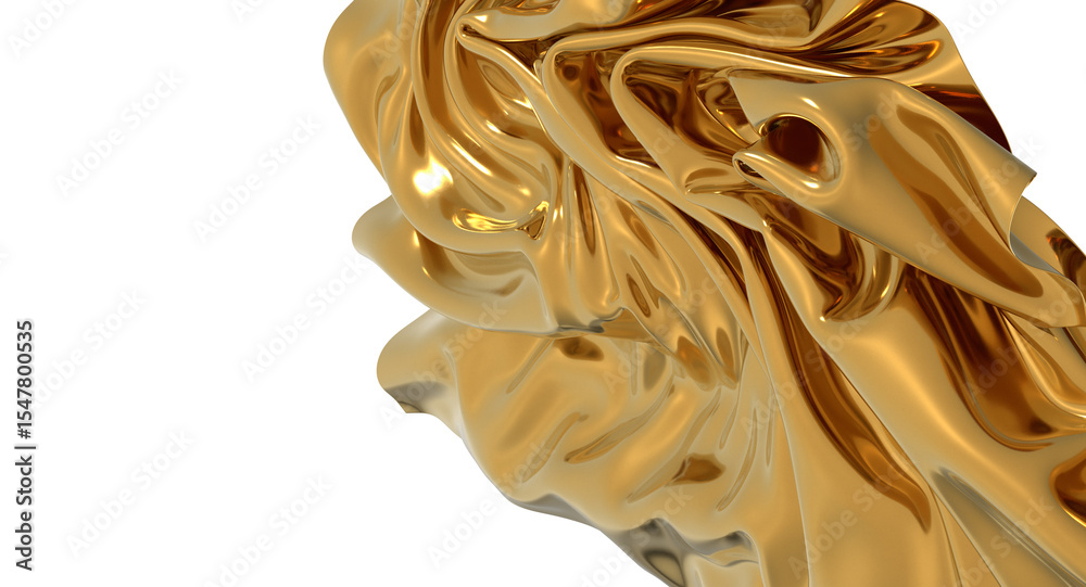 Poster shiny golden fabric draped in an abstract form