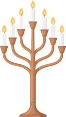 Modern Seven-Branched Candelabrum with Lit White Candles
