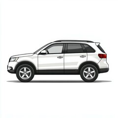 White SUV parked on city street during sunny day with clear sky and vibrant surroundings