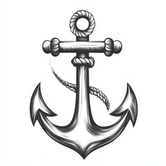 Detailed black and white anchor illustration with rope design, suitable for maritime themes and nautical art projects